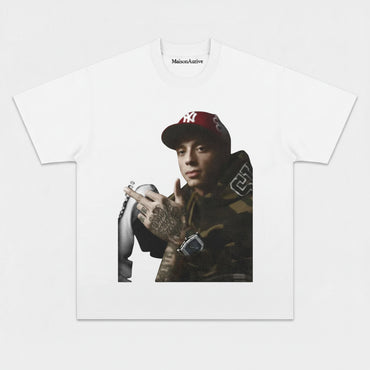MaisonAurive Washed Hip-Hop Tee – Cap & Tattoo Gesture Portrait Waterwashed Charcoal
