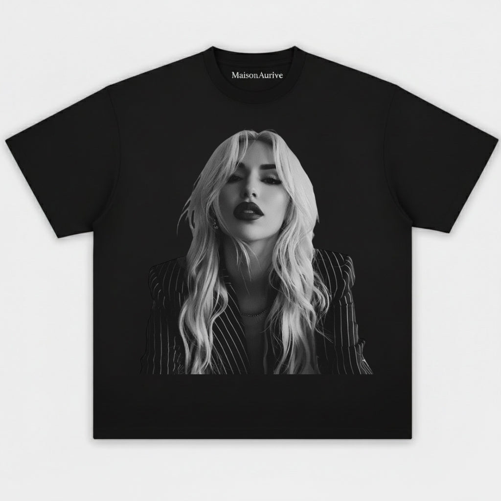 T-shirt hip-hop lavata MaisonAurive - Abito a righe con rossetto tagliente Ritratto Carbone lavato ad acqua