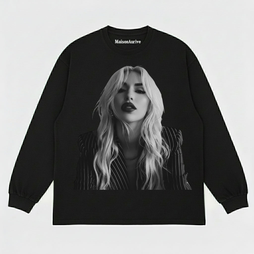 T-shirt hip-hop lavata MaisonAurive - Abito a righe con rossetto tagliente Ritratto Carbone lavato ad acqua