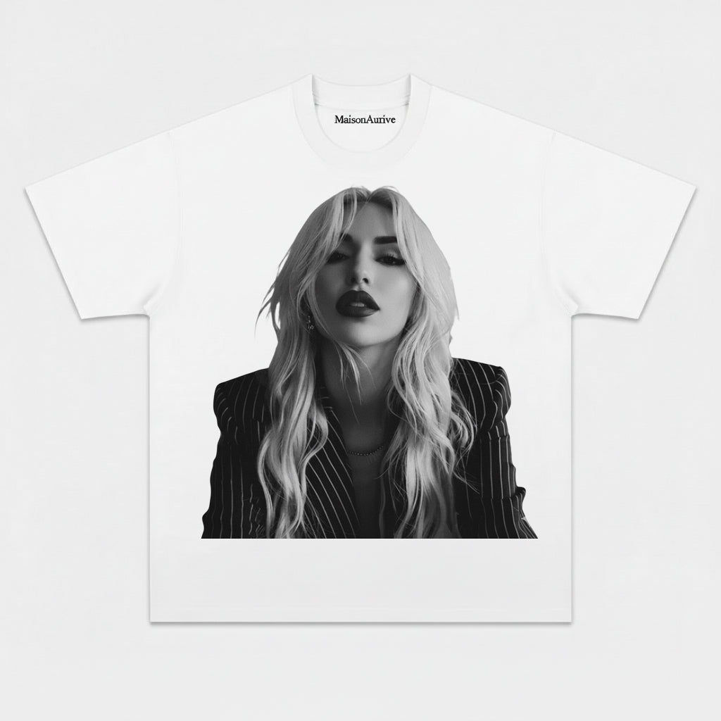 T-shirt hip-hop lavata MaisonAurive - Abito a righe con rossetto tagliente Ritratto Carbone lavato ad acqua