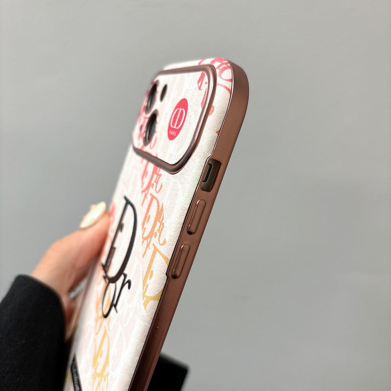 حافظة iPhone جلدية باللون الأبيض & بني اللون