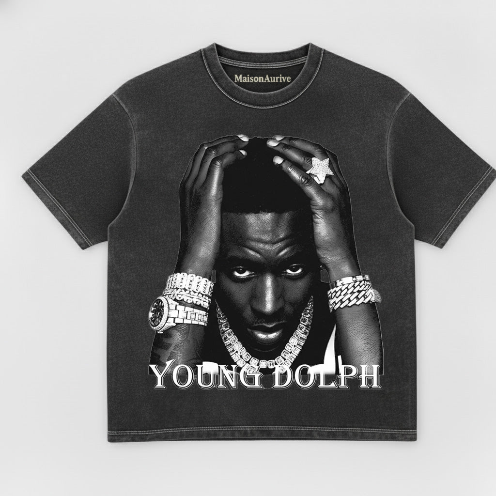 MaisonAurive Washed Hip-Hop Tee – Black | White | Waterwashed Grey - Young Dolph