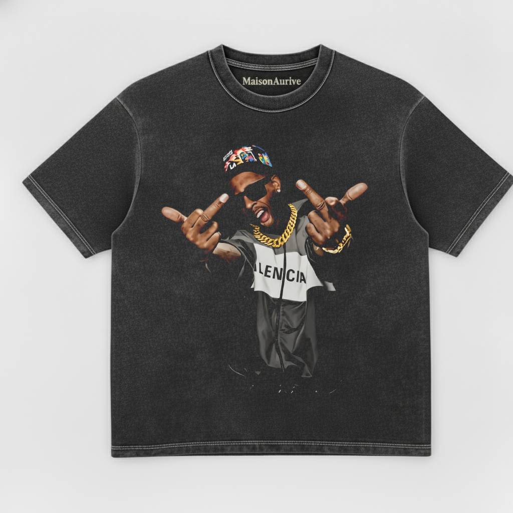 MaisonAurive ウォッシュド ヒップホップ T シャツ – ブラック |ホワイト |ウォーターウォッシュド グレー - クリス ブラウン V3