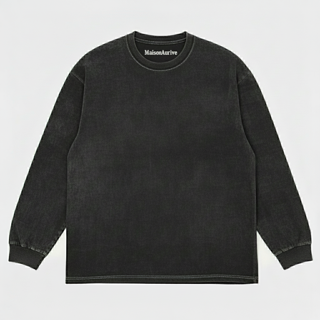 MaisonAurive Washed Hip-Hop Tee – Black | White | Waterwashed Grey