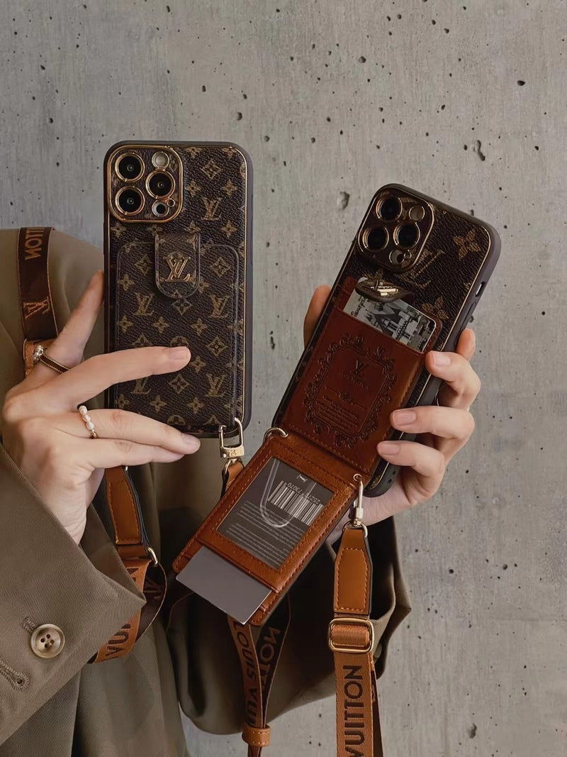 Avanceret læder iPhone-etui med kortpung og rem
