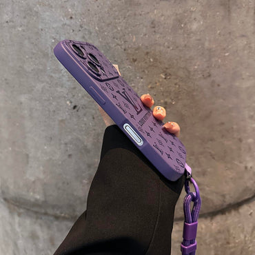 Luxury Embossed Pattern IPhone Case With Detachable Wrist Strap