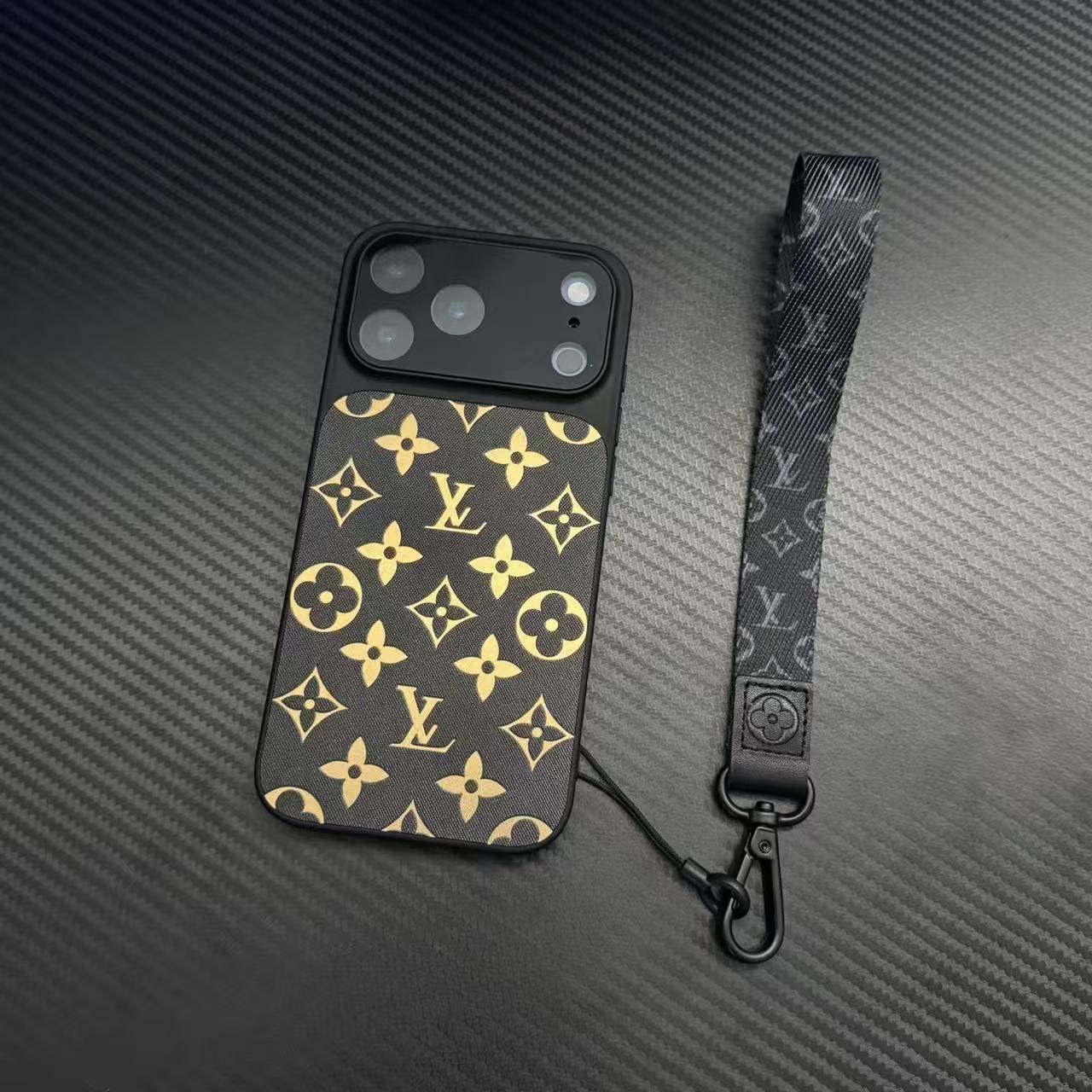 Luksus monogram mønster læder telefon taske med fuld kamerabeskyttelse