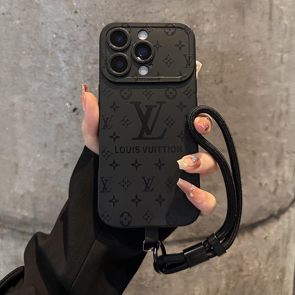 Luxury Embossed Pattern IPhone Case With Detachable Wrist Strap