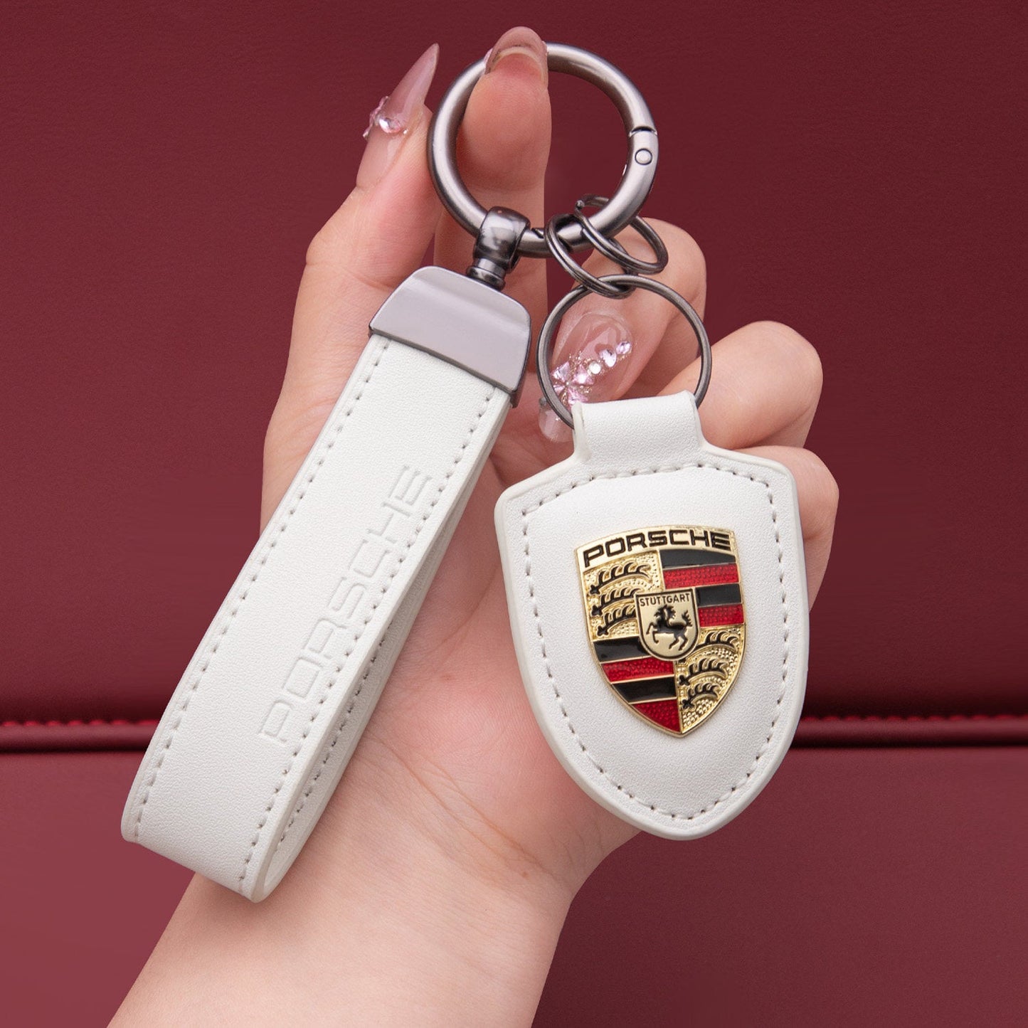 Genuine Leather Porsche Keychain
