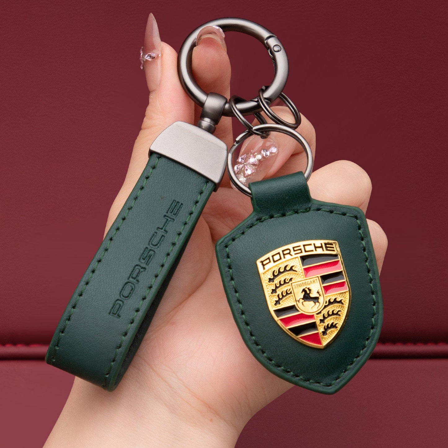 Genuine Leather Porsche Keychain