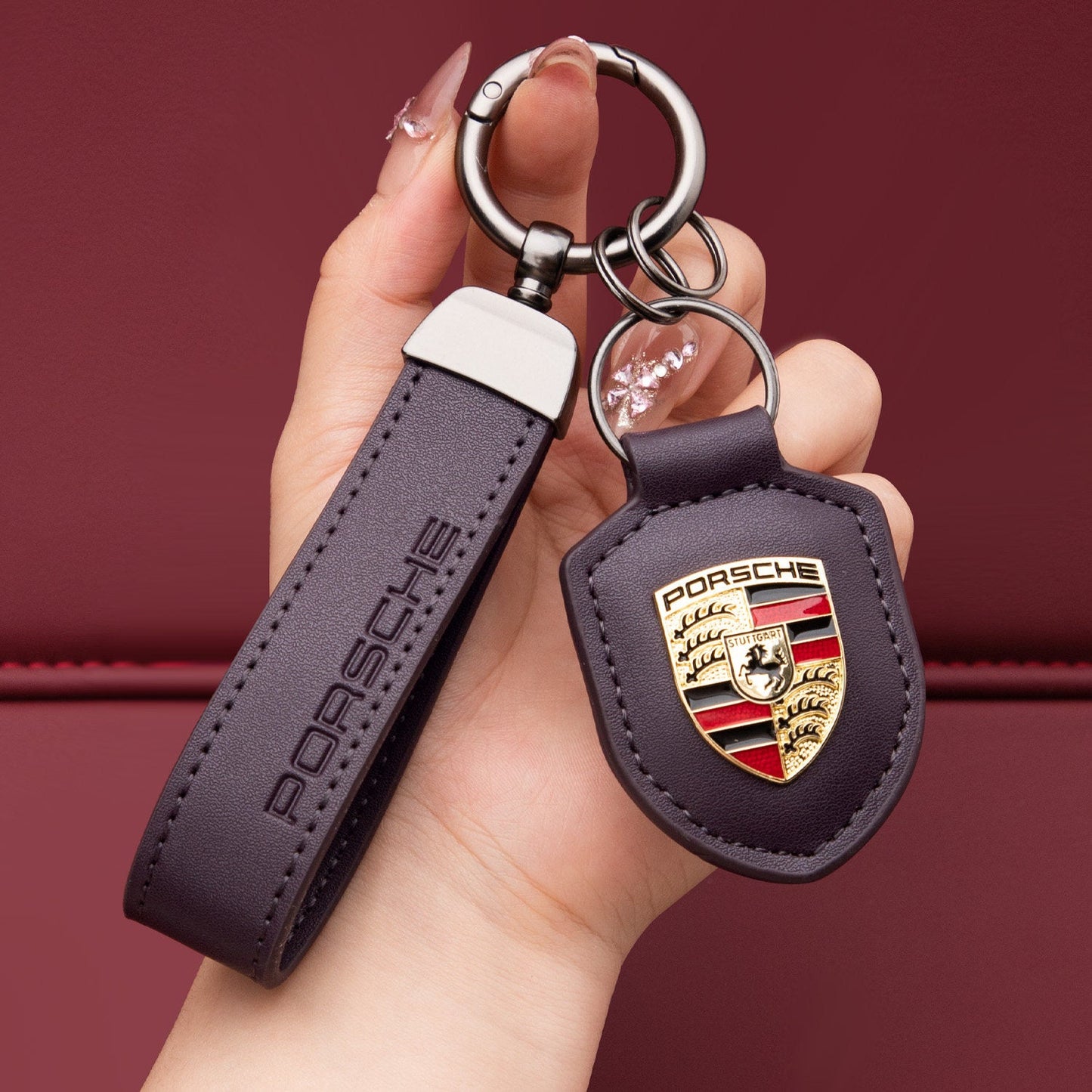 Genuine Leather Porsche Keychain