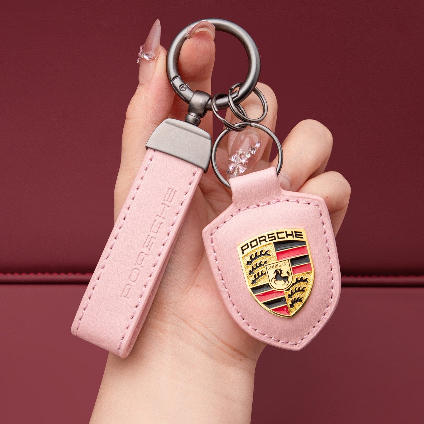 Genuine Leather Porsche Keychain