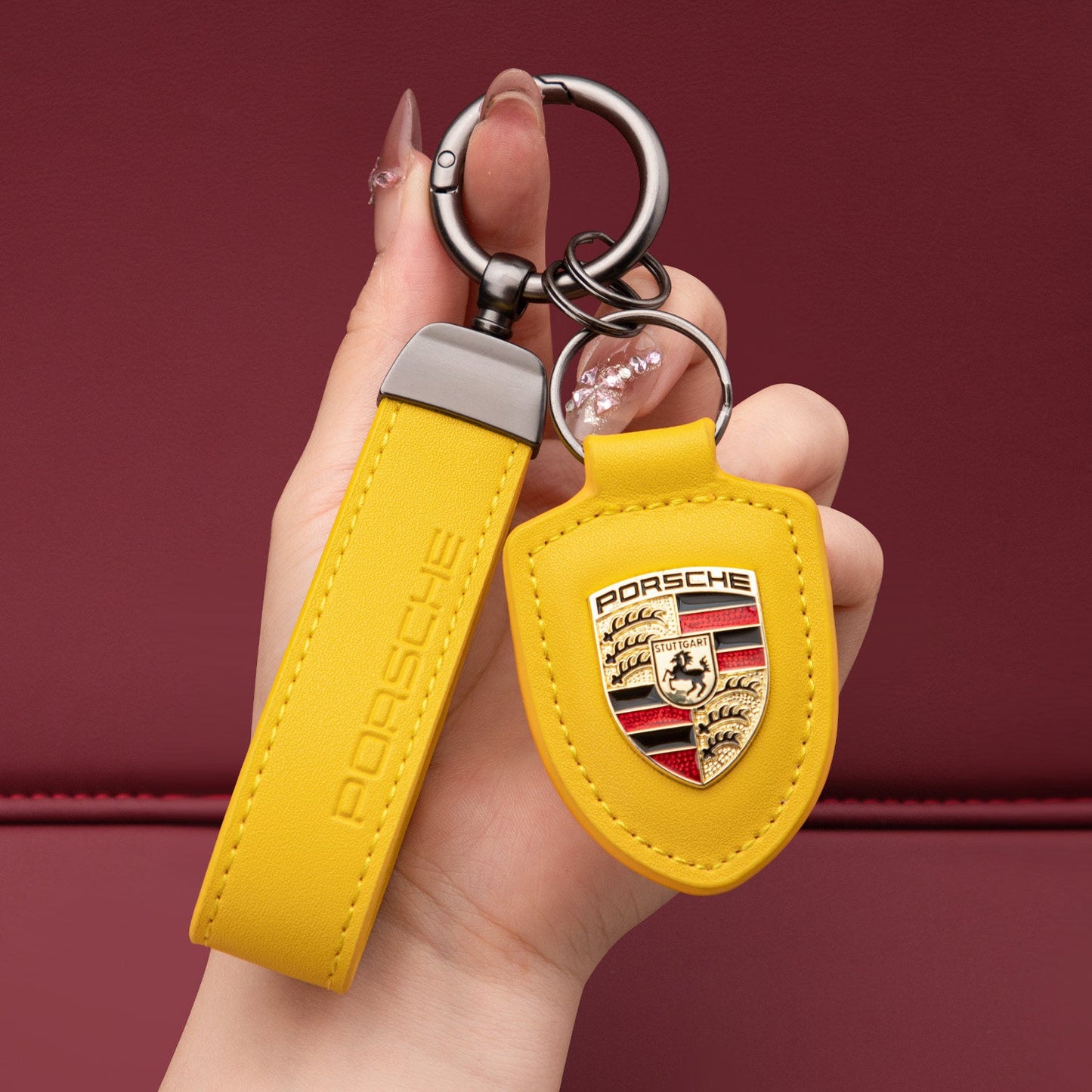 Genuine Leather Porsche Keychain