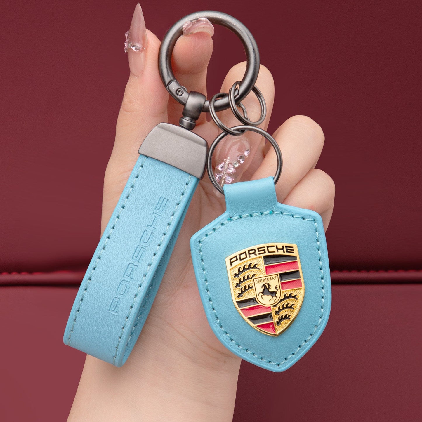 Genuine Leather Porsche Keychain