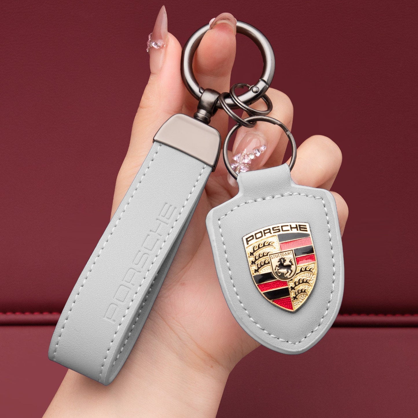 Genuine Leather Porsche Keychain