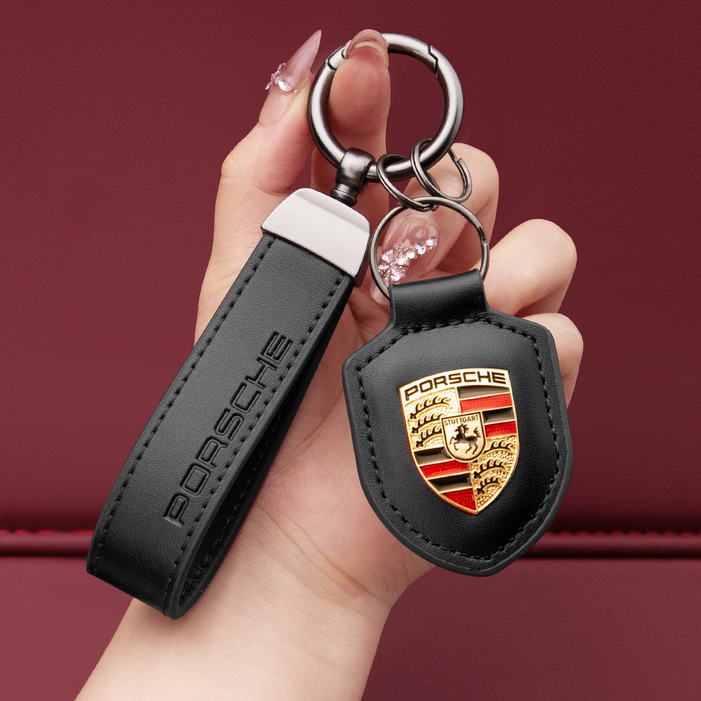 Genuine Leather Porsche Keychain