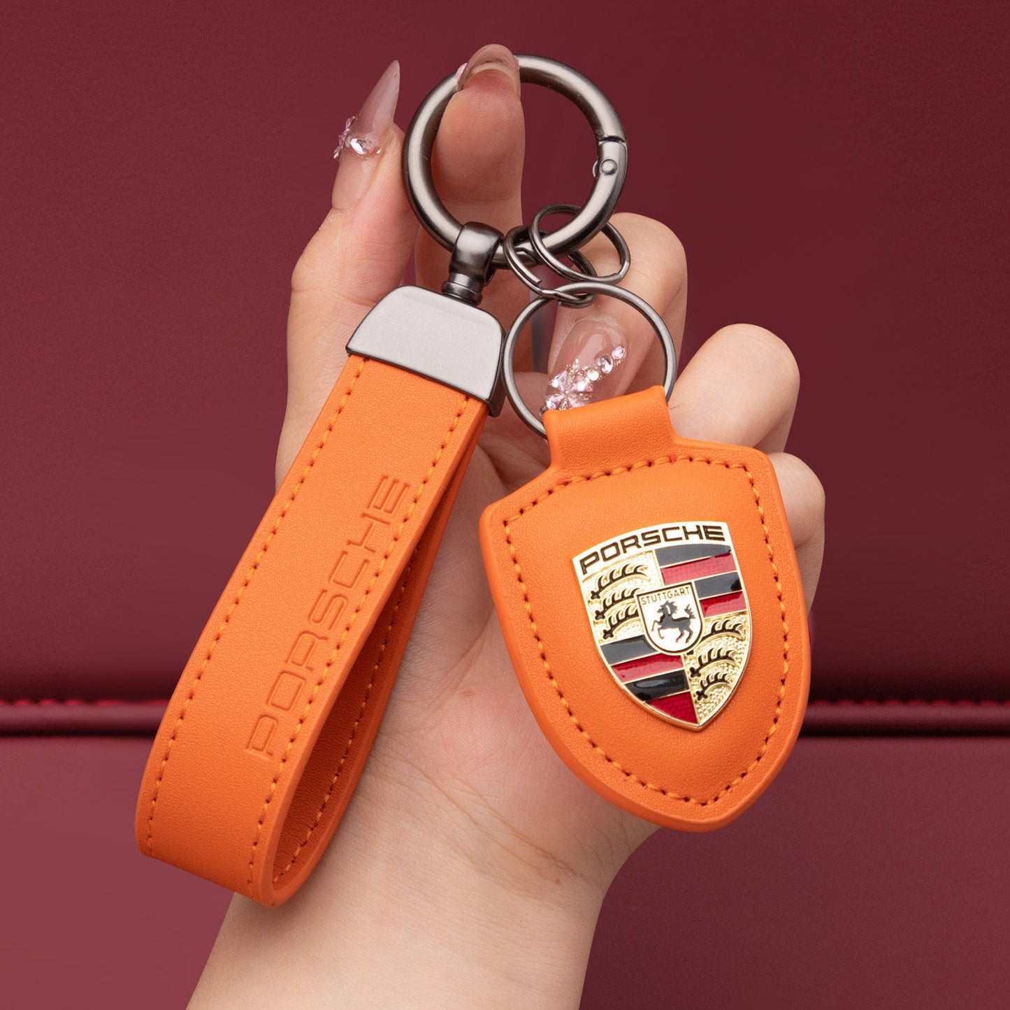 Genuine Leather Porsche Keychain